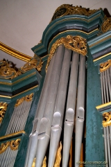 St. Georg Kirche zu Sossmar : Orgelpfeifen der 1774 erbauten und 1967 erneuerten Orgel